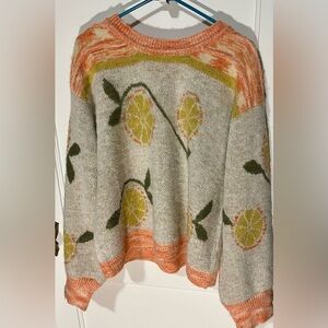 POL Floral Knit Sweater - Cream, Orange, and Green